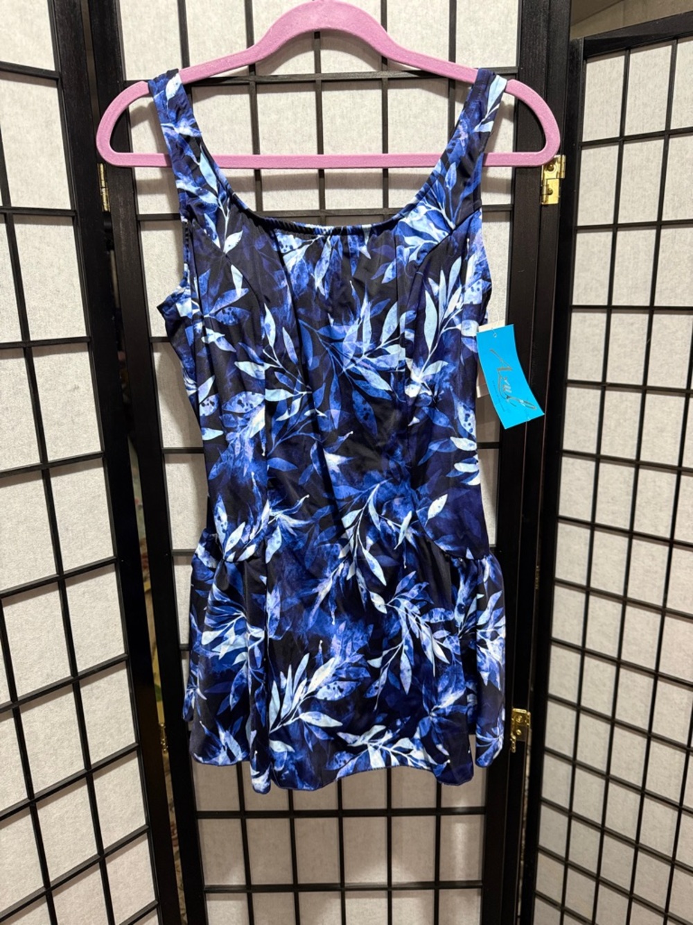 Azul Blue Leaf Print One-Piece Swimdress Size 16W